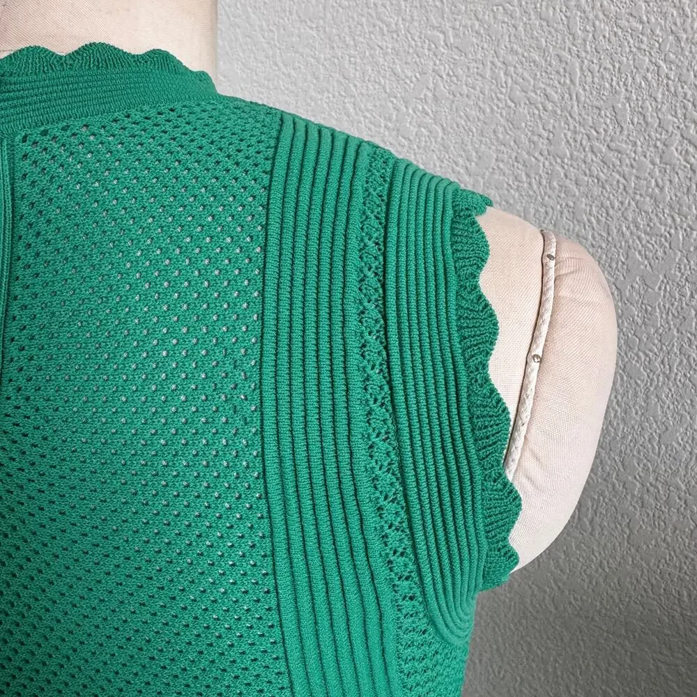The Kooples | NWT Kelly Green Knit Pointelle Fit & Flare Dress Size 0/XS - Picture 9 of 12